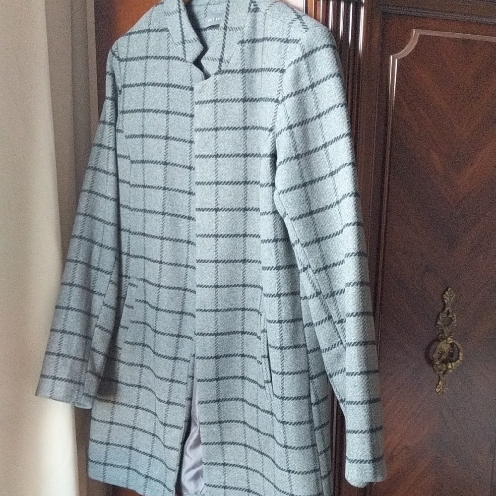 Gray Checkered Trench Coat Small